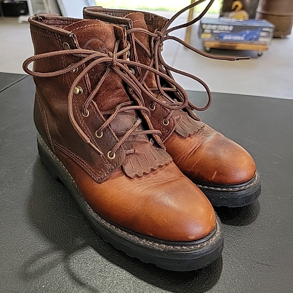 DOUBLE H Women’s 9 M Packer Lacer Roper Cowboy Boots Kiltie Brown Leather
